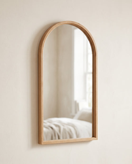 Arched Wall Mirror in Light Oak