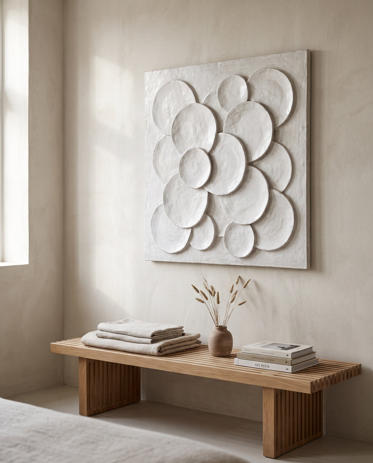 Hand-Formed Ceramic Wall Relief styled at home