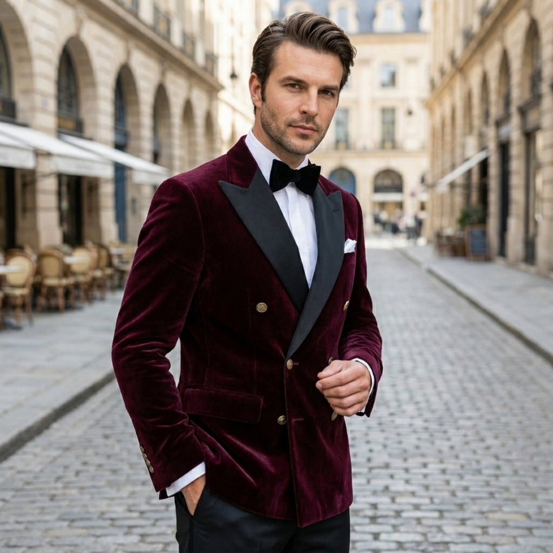 Men’s Tailored Double Breasted Blazer – Six Button Velvet