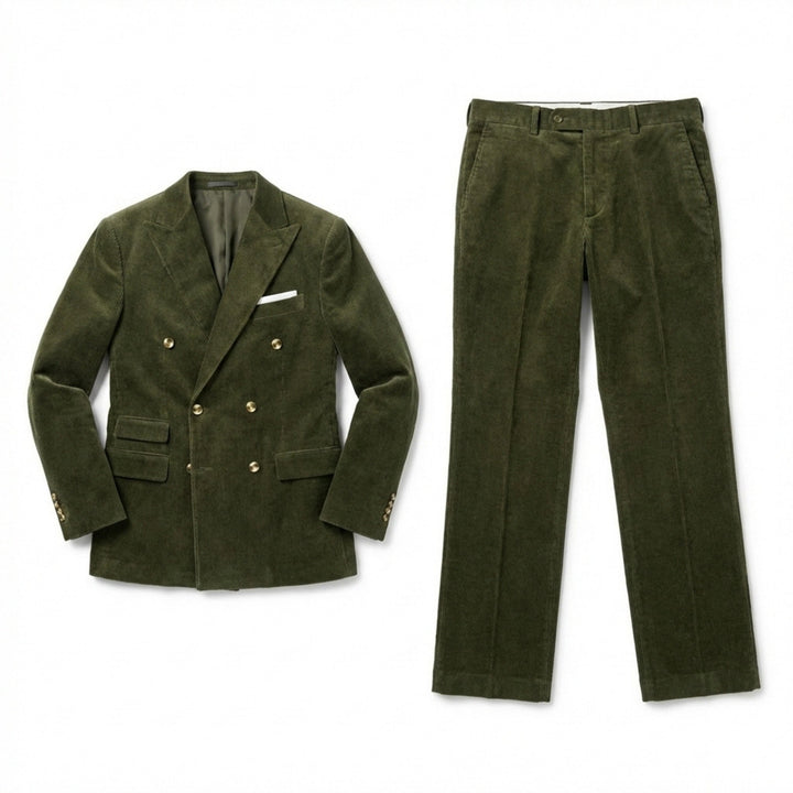 Men’s Tailored Double Breasted Suit Set – Six Button Corduroy