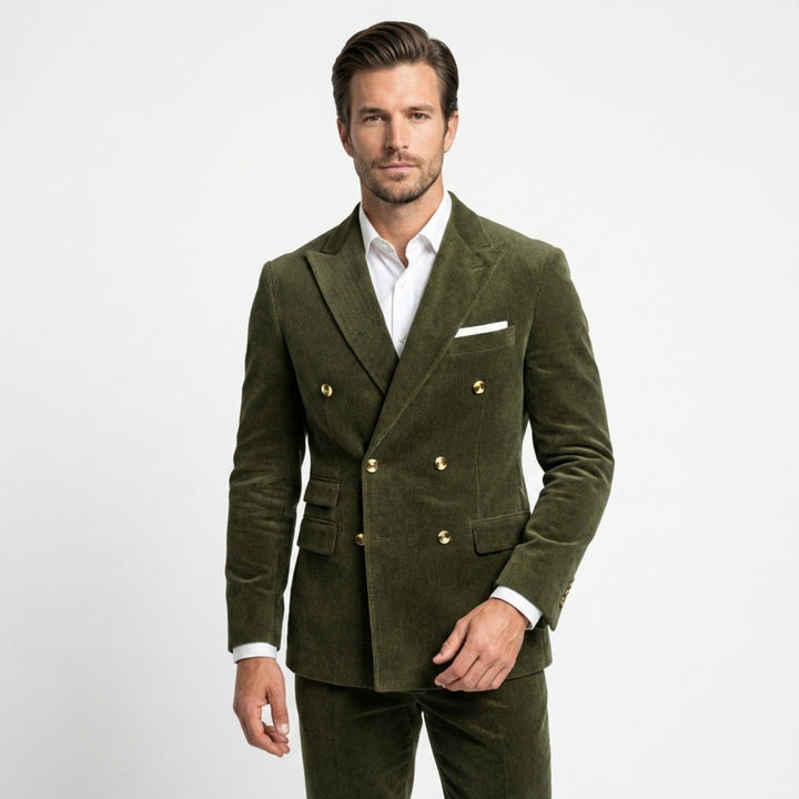 Men’s Tailored Double Breasted Suit Set – Six Button Corduroy
