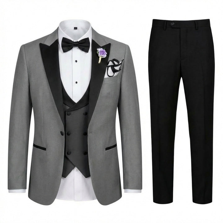 Men’s Tailored Single Breasted Suit Set – One Button Three Piece