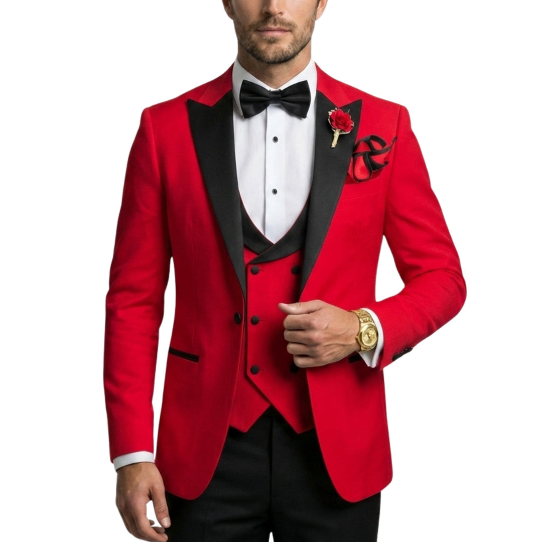 Men’s Tailored Single Breasted Suit Set – One Button Three Piece