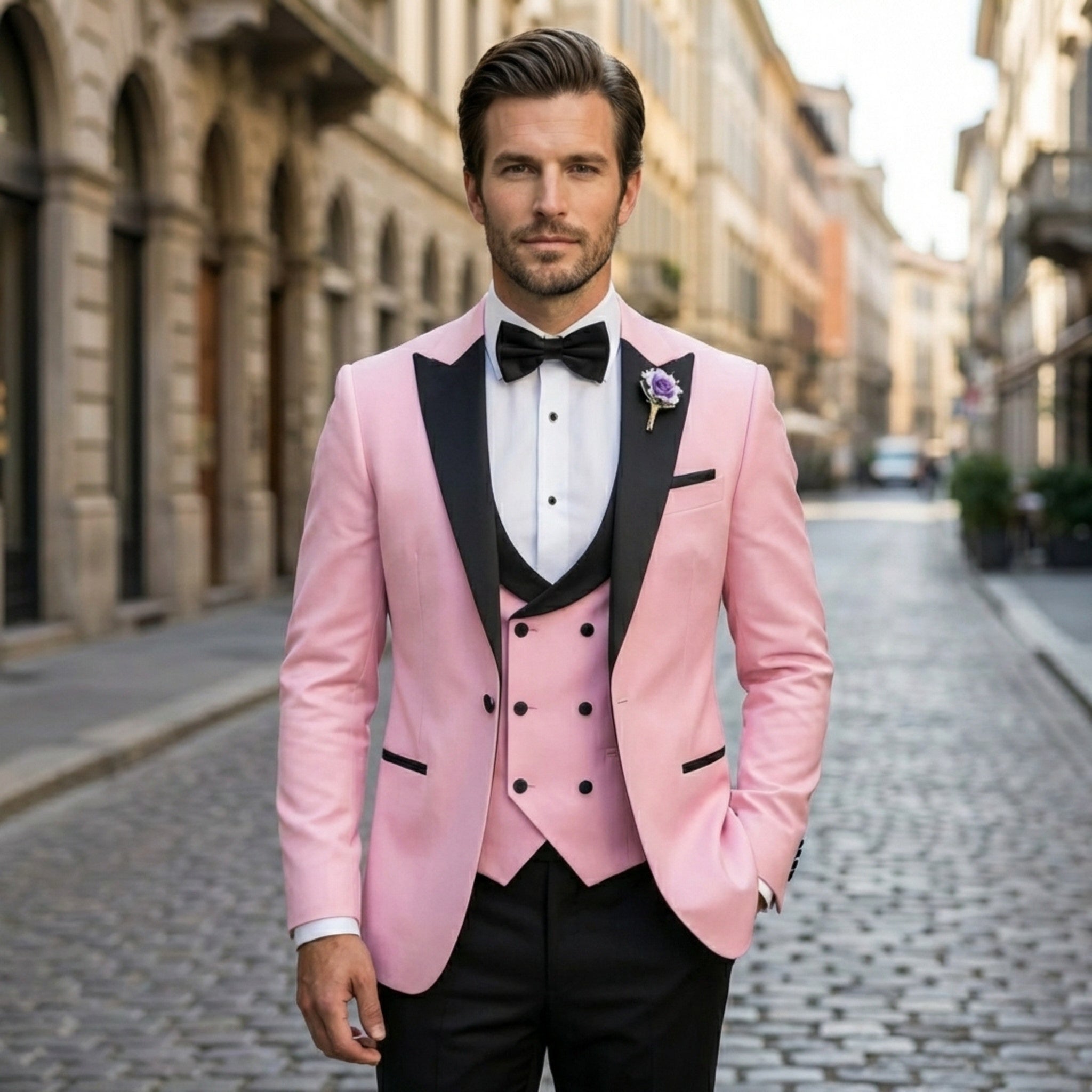 Men’s Tailored Single Breasted Suit Set – One Button Three Piece