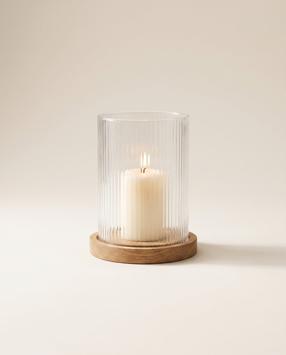 Reeded Glass Hurricane Candle Holder in Clear