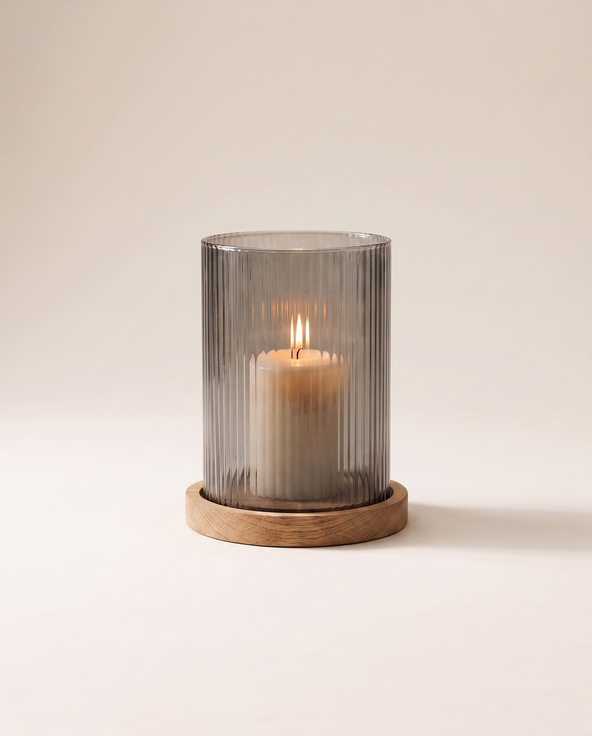 Reeded Glass Hurricane Candle Holder in Smoke