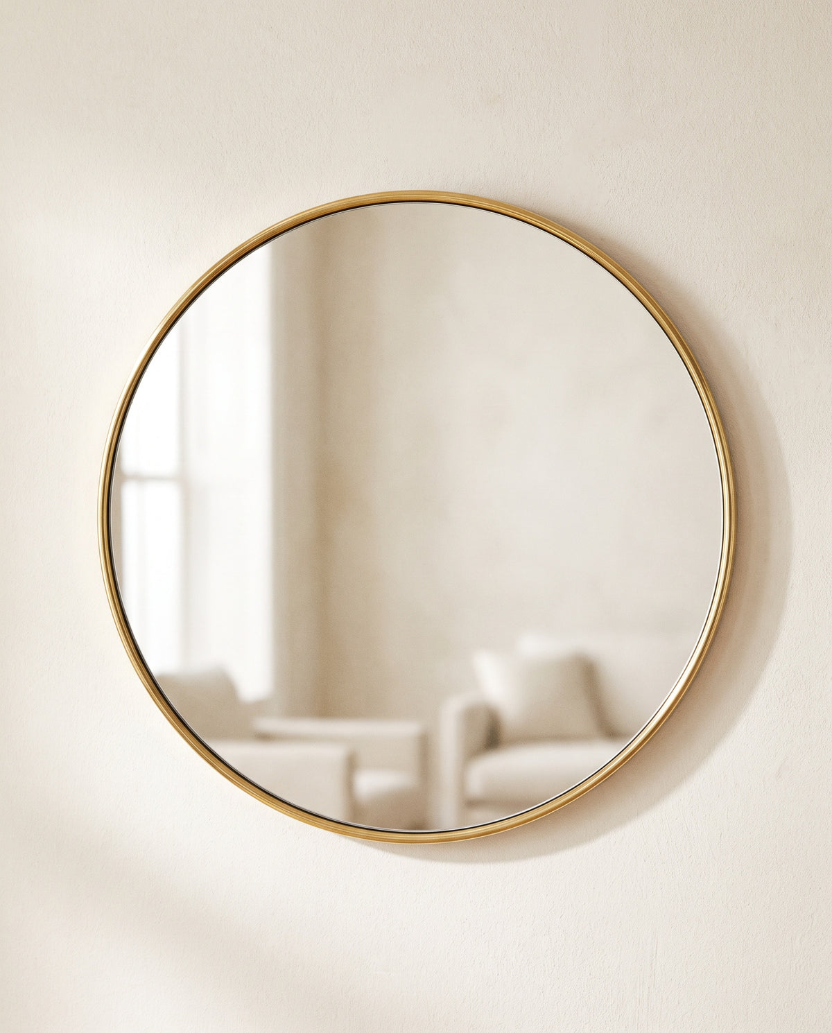 Round Mirror with Thin Brass Frame