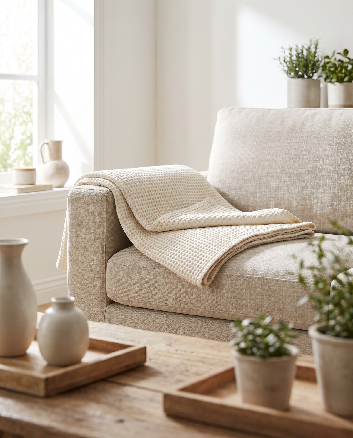 Waffle Cotton Throw styled at home
