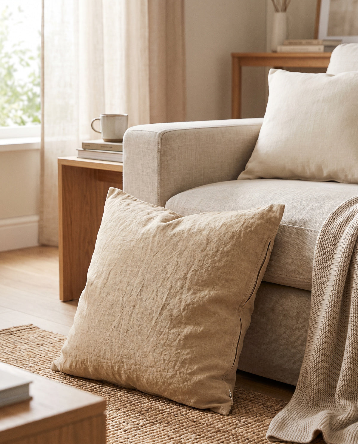 Washed Linen Cushion Cover styled at home