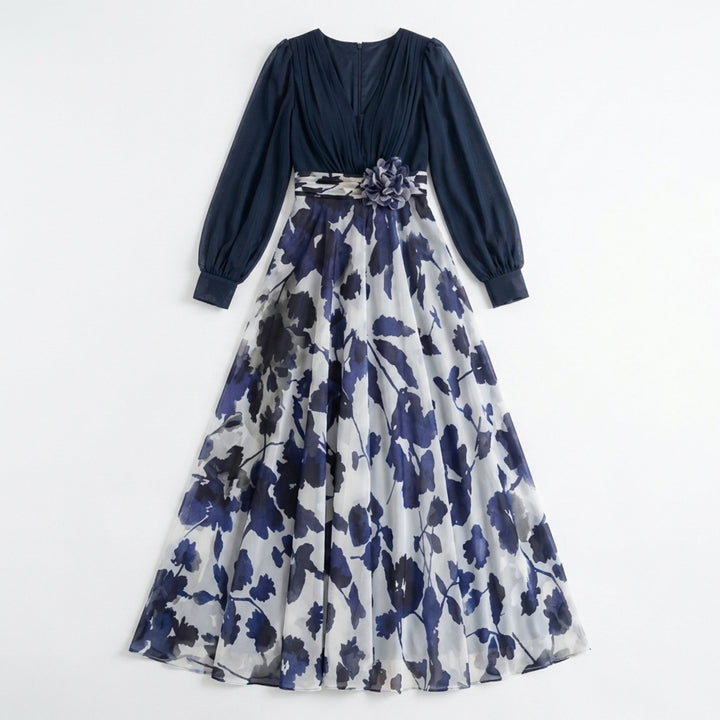 Women’s V Neck Maxi Dress – A Line Chiffon