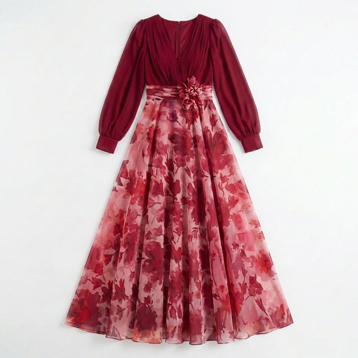 Women’s V Neck Maxi Dress – A Line Chiffon