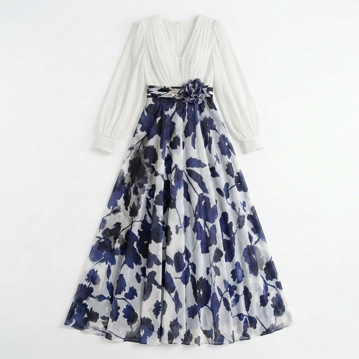 Women’s V Neck Maxi Dress – A Line Chiffon