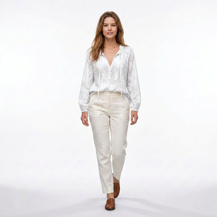 Women’s Lace Blouse – Long Sleeve Drawstring Neck