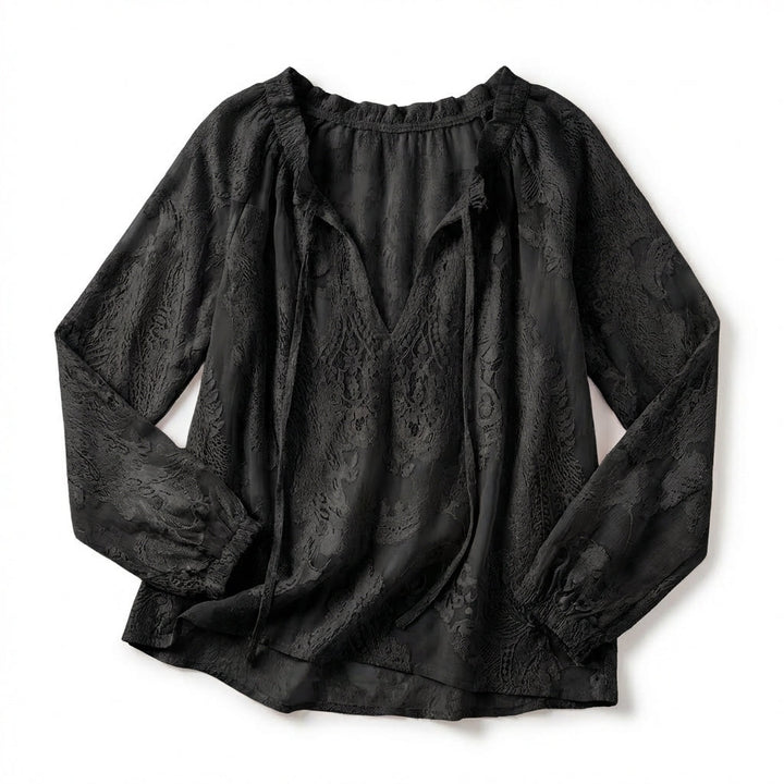 Women’s Lace Blouse – Long Sleeve Drawstring Neck