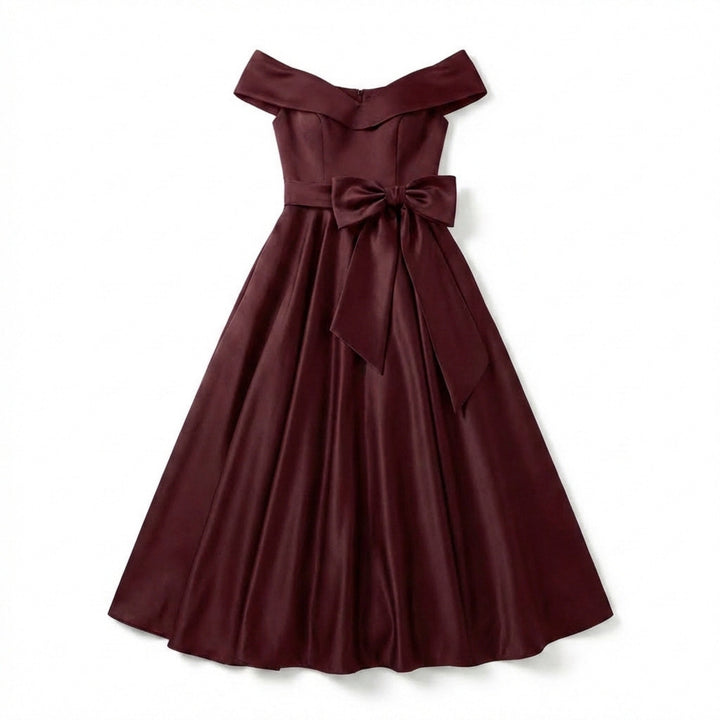 Women’s Off Shoulder Midi Dress – A Line Satin
