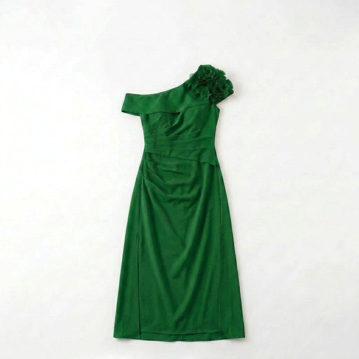 Women’s Off Shoulder Midi Dress – Sheath Pleated Floral