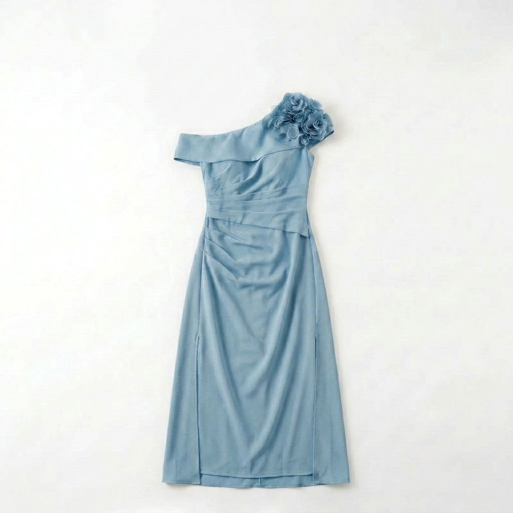 Women’s Off Shoulder Midi Dress – Sheath Pleated Floral