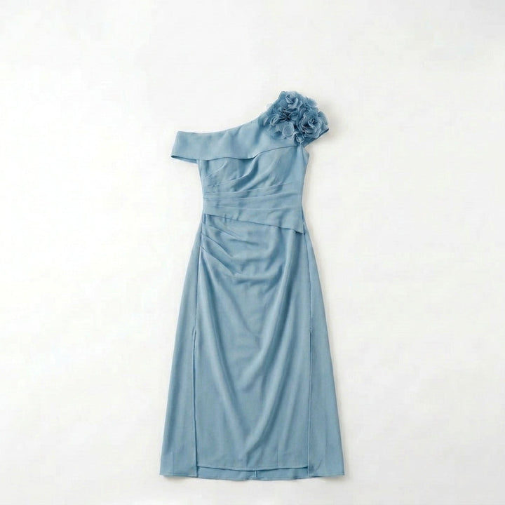 Women’s Off Shoulder Midi Dress – Sheath Pleated Floral