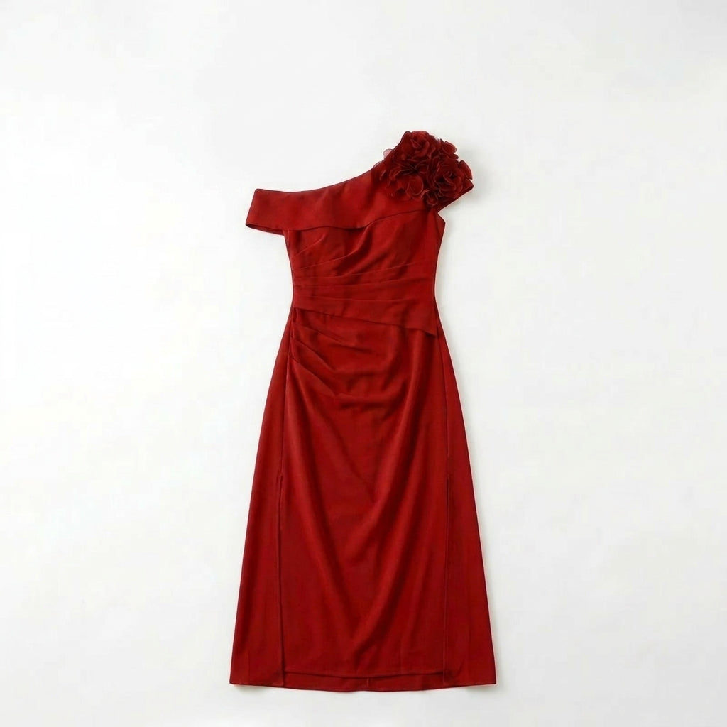 Women’s Off Shoulder Midi Dress – Sheath Pleated Floral