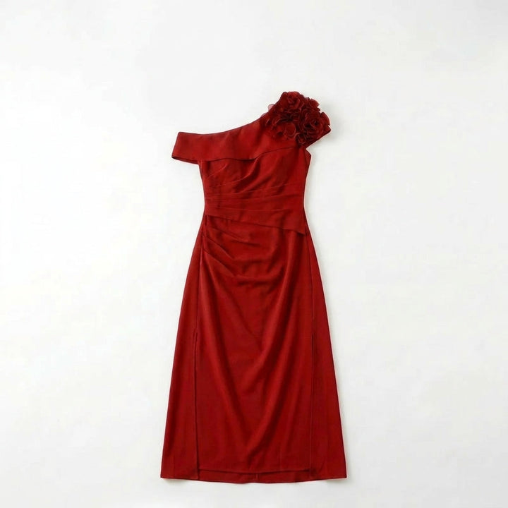 Women’s Off Shoulder Midi Dress – Sheath Pleated Floral