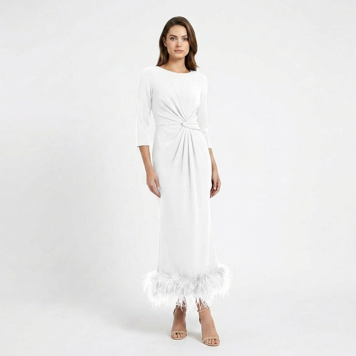 Women’s Scoop Neck Midi Dress – Sheath Feather Hem