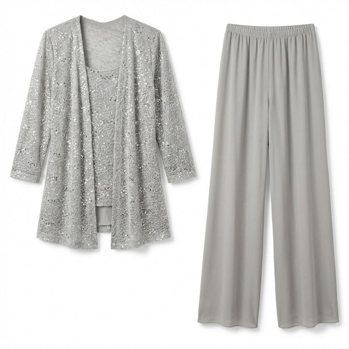 Women’s Sequin Detail Pantsuit – Scoop Neck Jacket Set