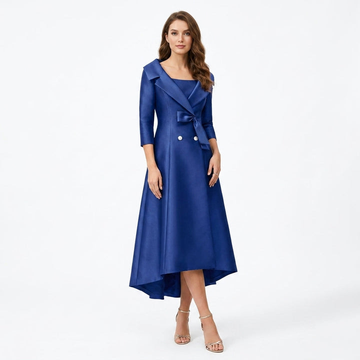 Women’s Square Neck Midi Dress – A Line Bow Jacket Set
