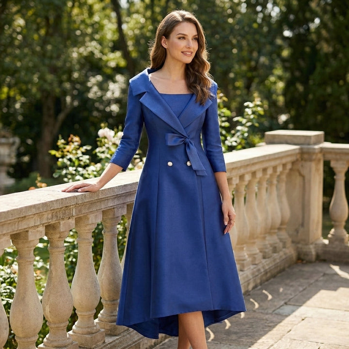 Women’s Square Neck Midi Dress – A Line Bow Jacket Set