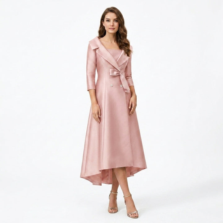 Women’s Square Neck Midi Dress – A Line Bow Jacket Set