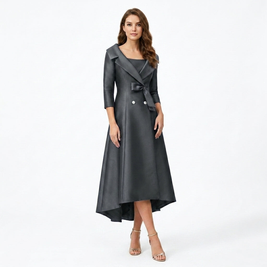 Women’s Square Neck Midi Dress – A Line Bow Jacket Set