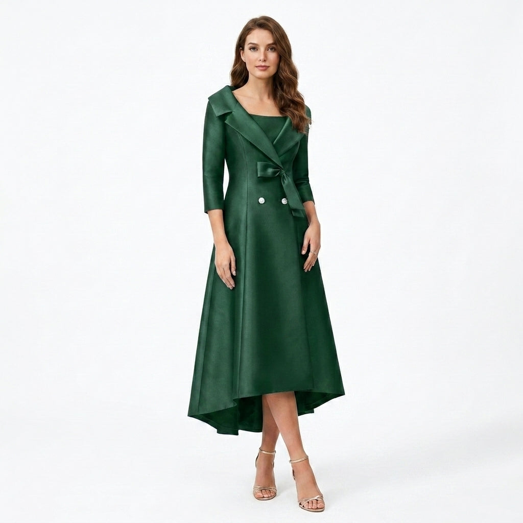 Women’s Square Neck Midi Dress – A Line Bow Jacket Set