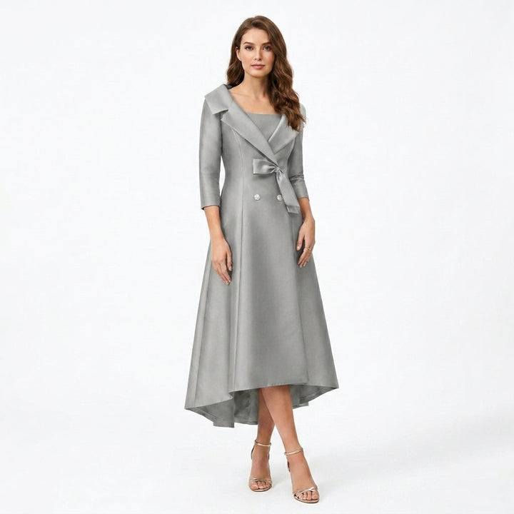 Women’s Square Neck Midi Dress – A Line Bow Jacket Set