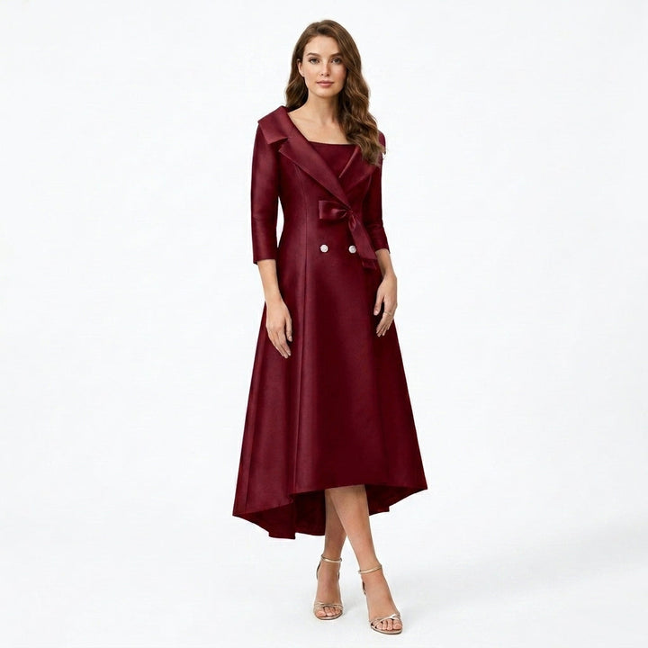 Women’s Square Neck Midi Dress – A Line Bow Jacket Set
