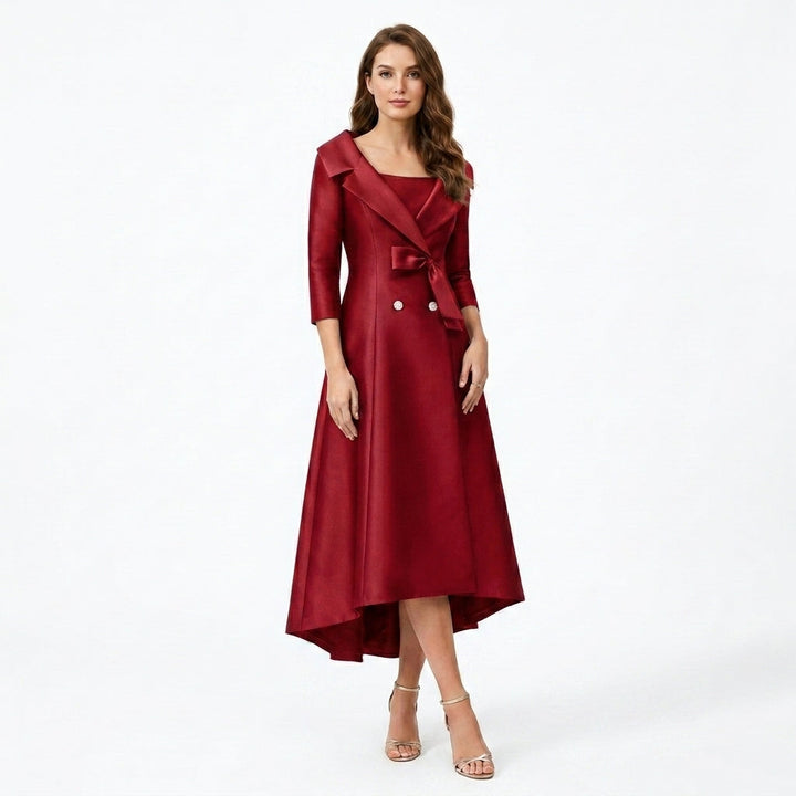 Women’s Square Neck Midi Dress – A Line Bow Jacket Set