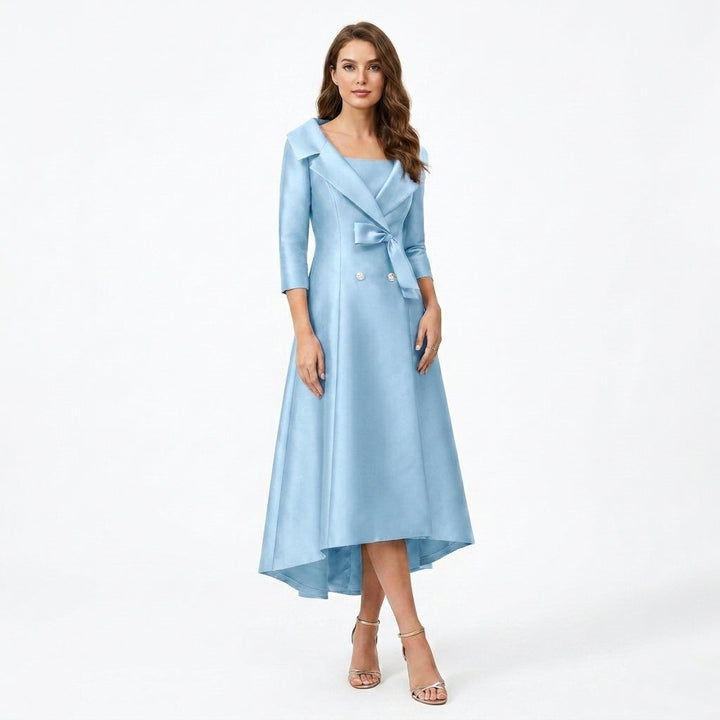 Women’s Square Neck Midi Dress – A Line Bow Jacket Set