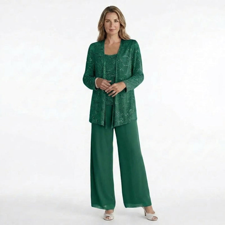 Women’s Sequin Detail Pantsuit – Scoop Neck Jacket Set