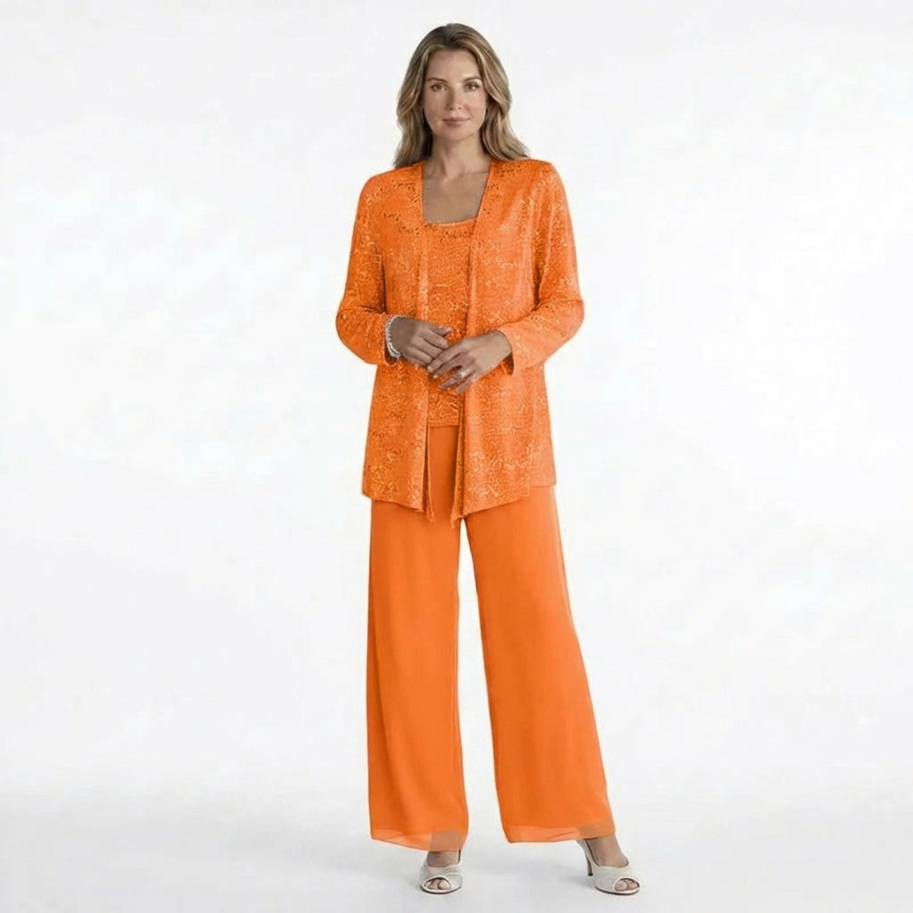 Women’s Sequin Detail Pantsuit – Scoop Neck Jacket Set