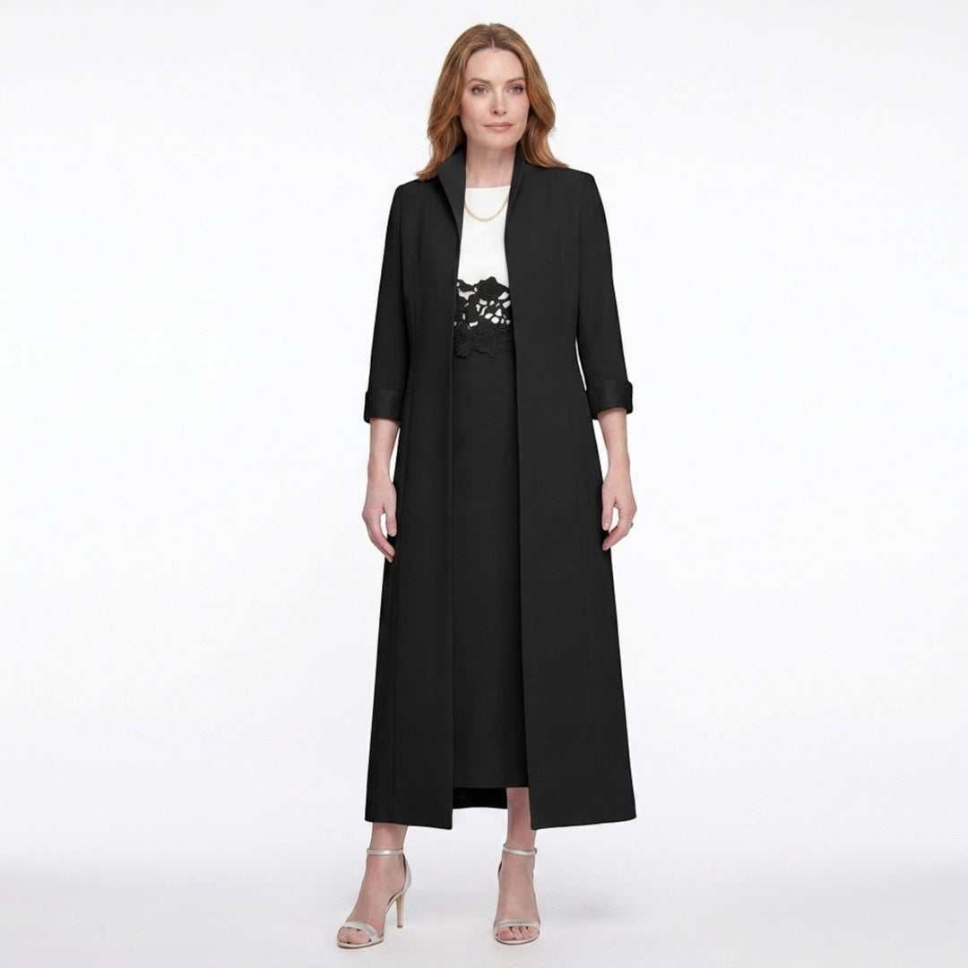 Women’s Two Piece Dress Set – Longline Jacket Lace Panel