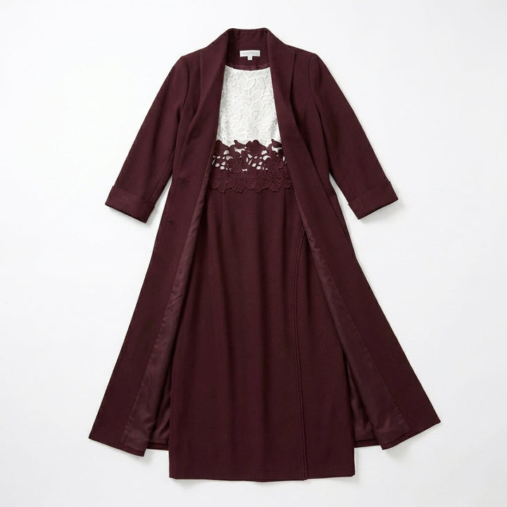 Women’s Two Piece Dress Set – Longline Jacket Lace Panel
