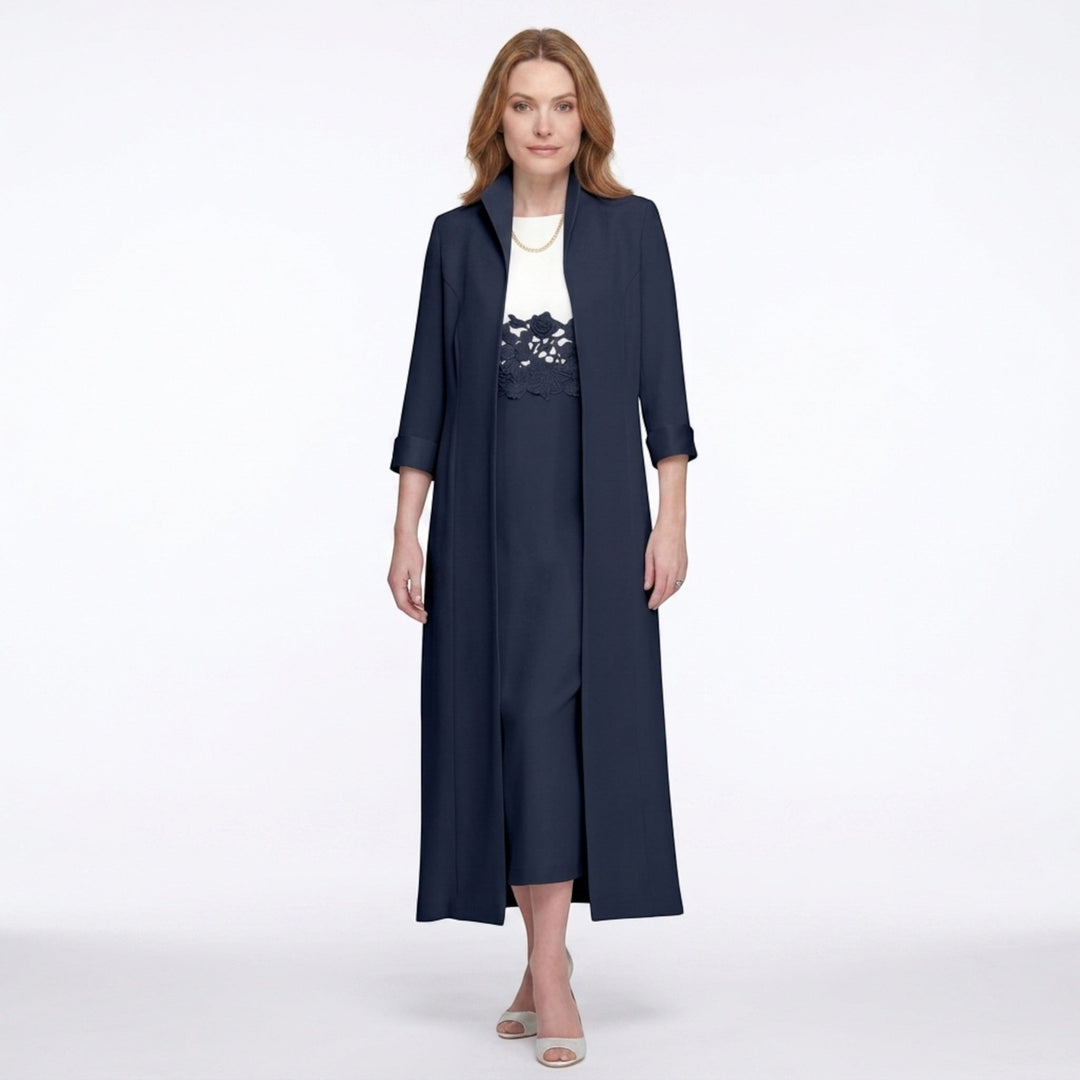 Women’s Two Piece Dress Set – Longline Jacket Lace Panel