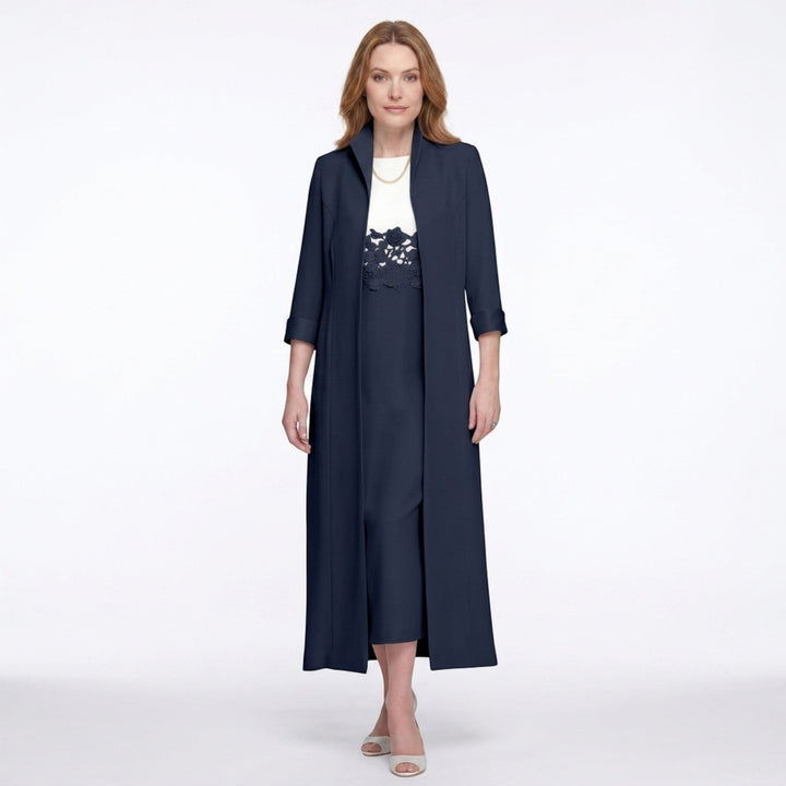 Women’s Two Piece Dress Set – Longline Jacket Lace Panel