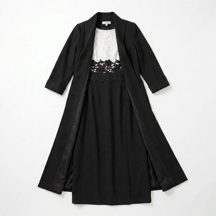 Women’s Two Piece Dress Set – Longline Jacket Lace Panel