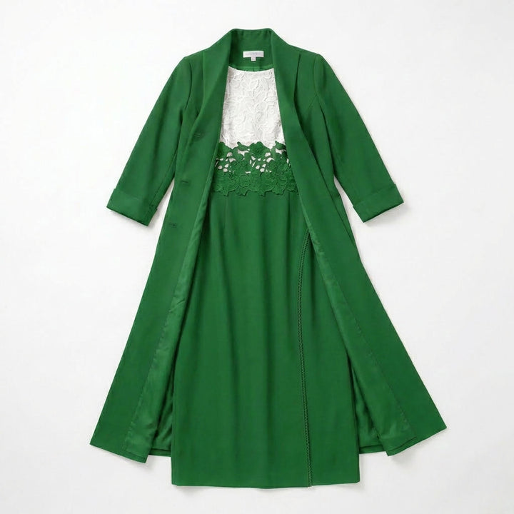 Women’s Two Piece Dress Set – Longline Jacket Lace Panel