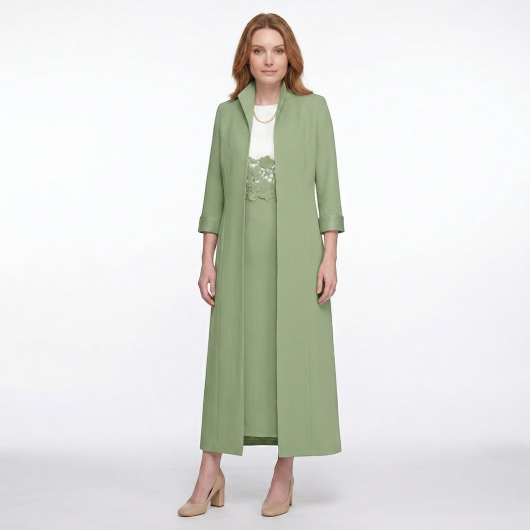 Women’s Two Piece Dress Set – Longline Jacket Lace Panel