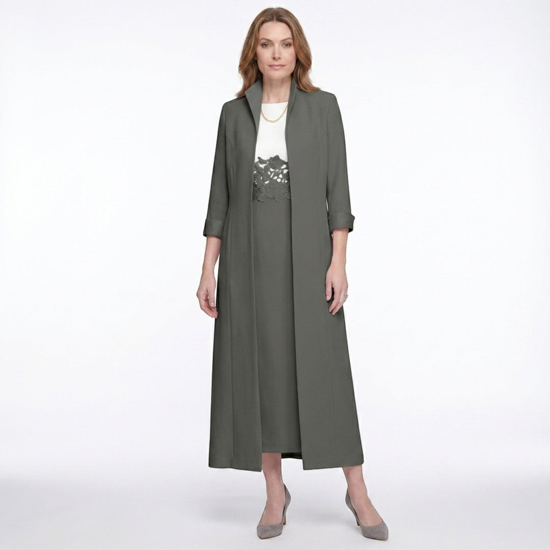 Women’s Two Piece Dress Set – Longline Jacket Lace Panel