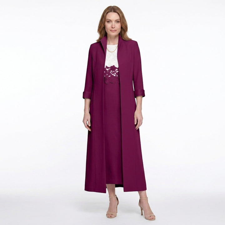 Women’s Two Piece Dress Set – Longline Jacket Lace Panel