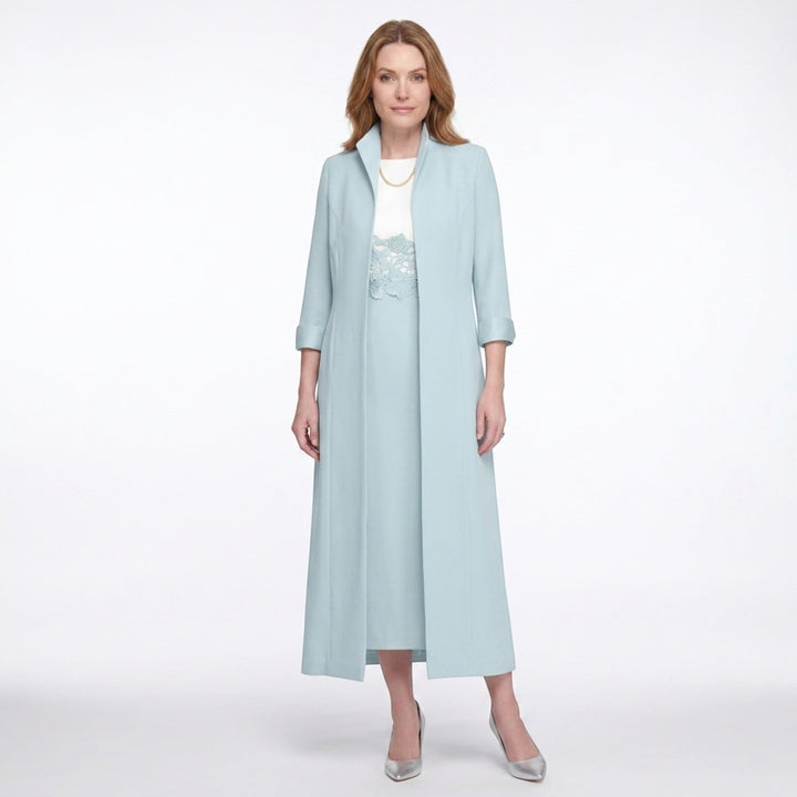 Women’s Two Piece Dress Set – Longline Jacket Lace Panel