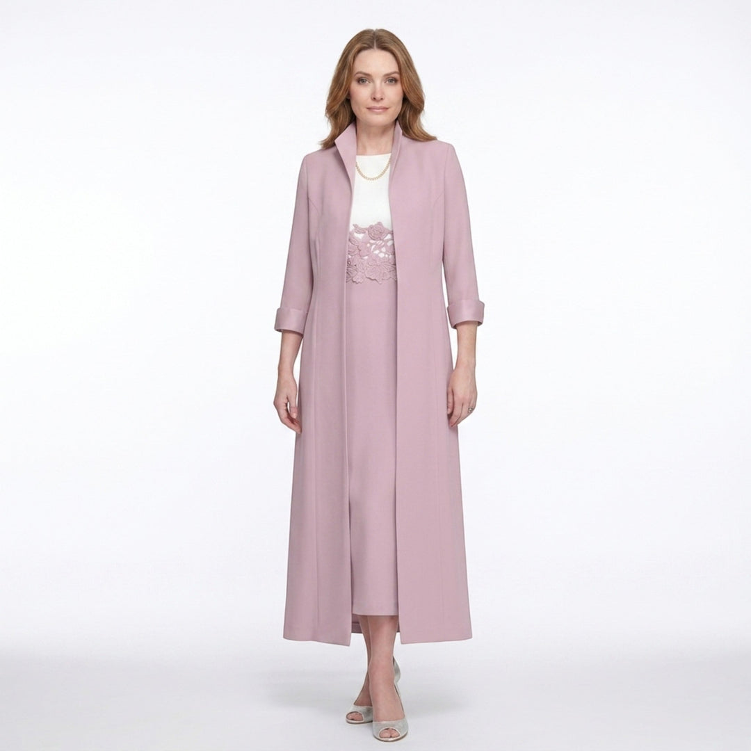 Women’s Two Piece Dress Set – Longline Jacket Lace Panel