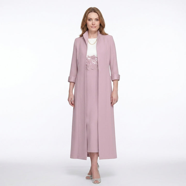 Women’s Two Piece Dress Set – Longline Jacket Lace Panel