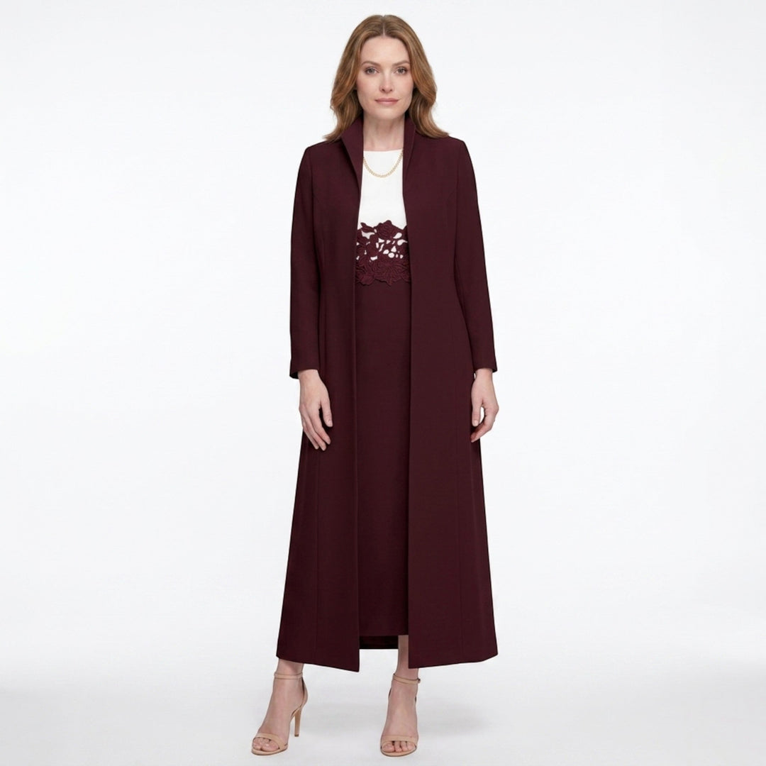 Women’s Two Piece Dress Set – Longline Jacket Lace Panel